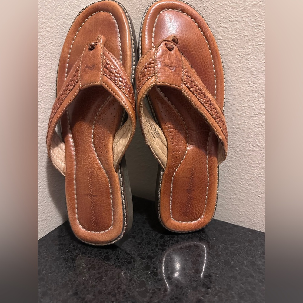 Tommy Bahama Anchors Away Leather Flip Flops Mens Size 12 - Picture 2 of 4